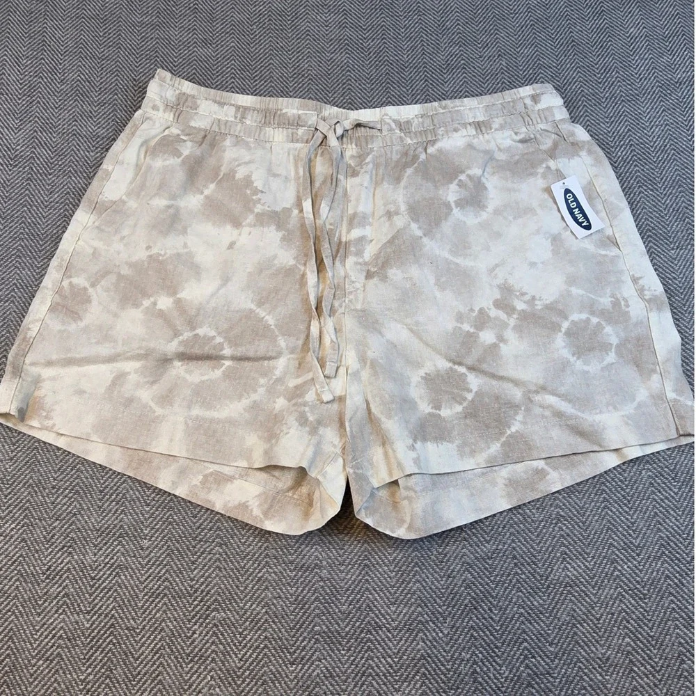 Old Navy Womens Linen Blend Tie Dye Shorts Beige White Size M NWT